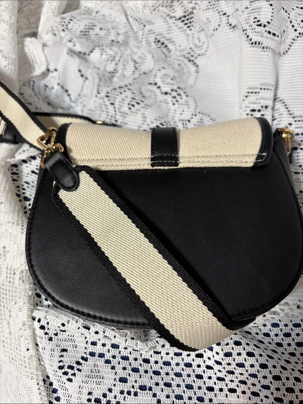 a new day Cream and Black Canvas Crossbody with Gold Accent
